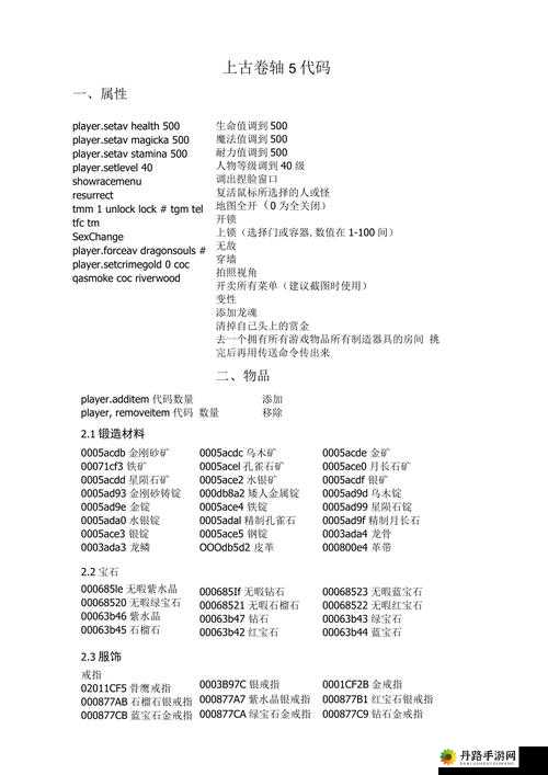 上古卷轴 5材料配料相关代码与命令